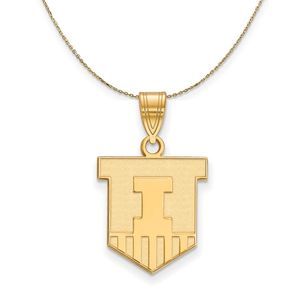 14k Yellow Gold U. of Illinois Medium Shield Necklace - 22 Inch